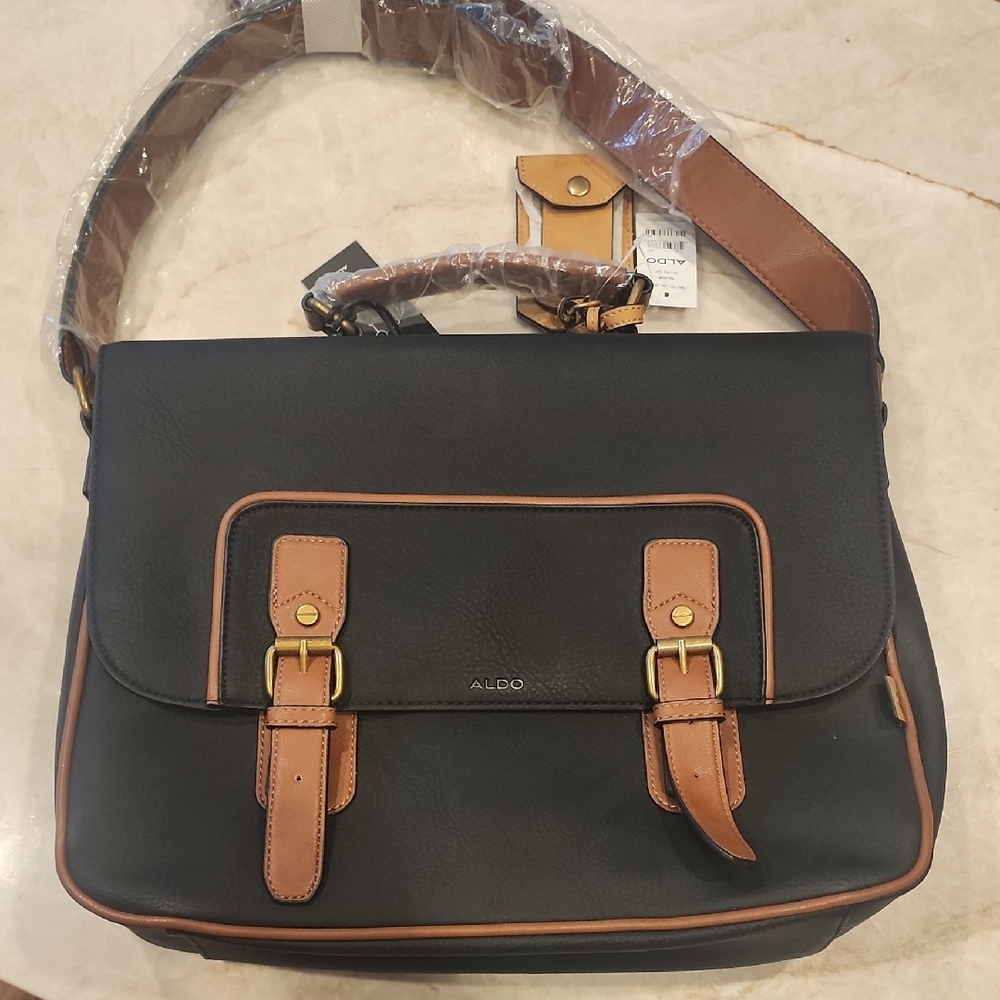 Aldo Black and Brown Messenger Bag with Classic Design